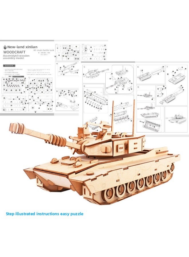 Pupil Adult Wooden Three-Dimensional Puzzle Educational Toy Simulation DIY Handmade Assembled Hardcover Gift Xinlian-Color:M1 Tank (full Box Please Contact Customer Service) - Image 4